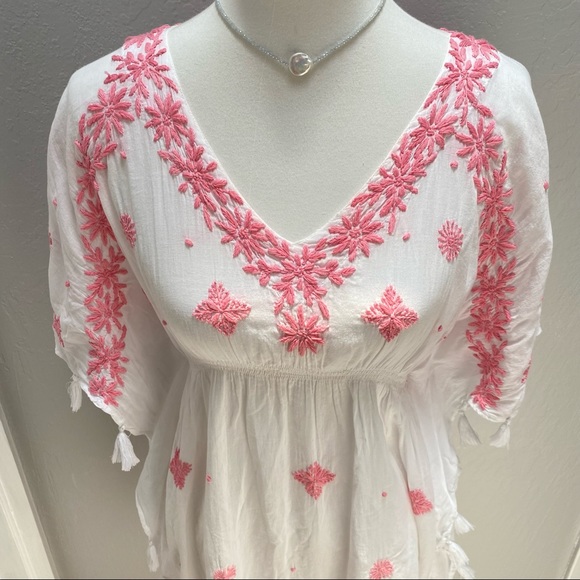 Original Letarte Maui HI Beach Coverup Pink White v-neck Embroidered XLP Floral - Picture 2 of 15